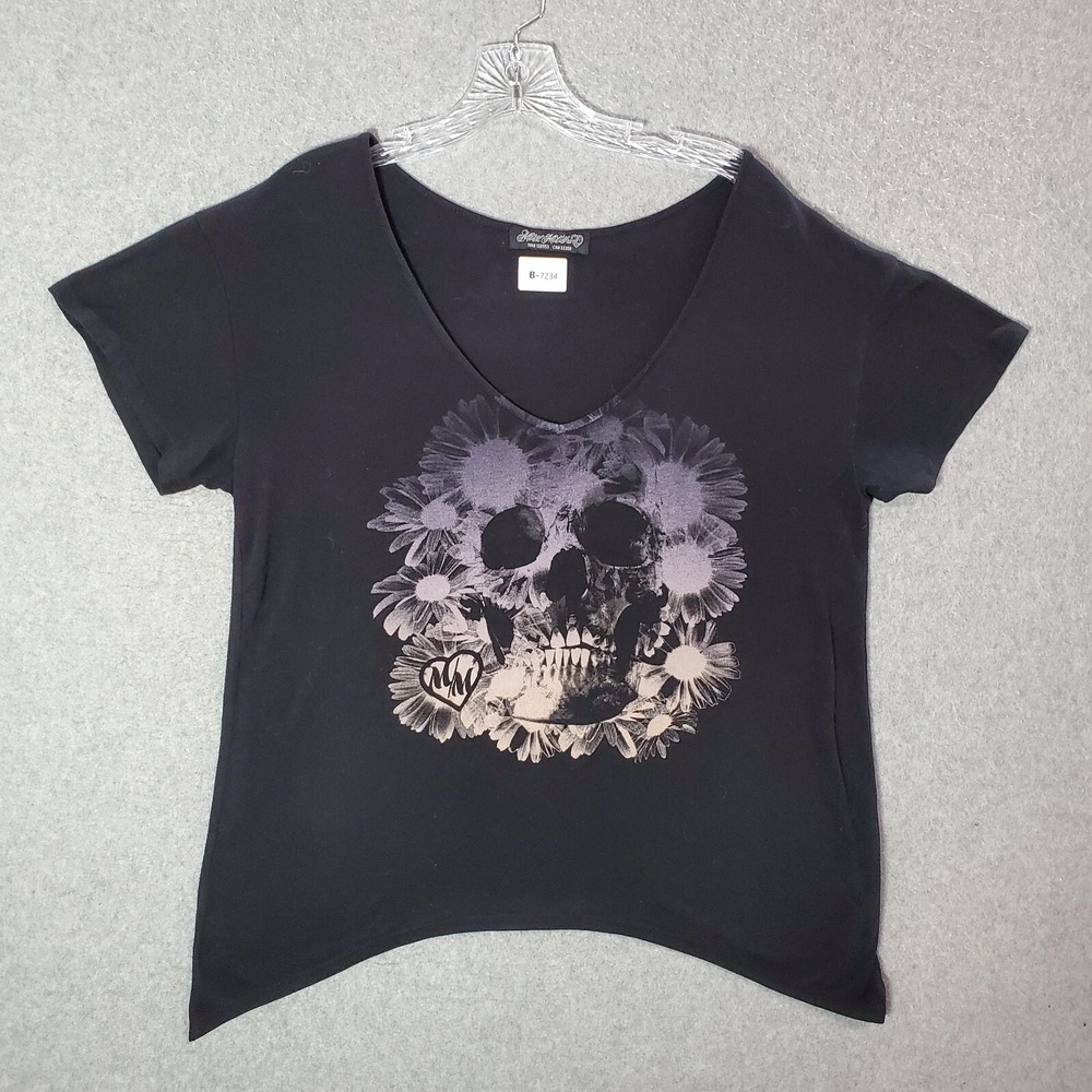 Metal Mulisha Women Top Large Black Shirt Skull Rose Grunge Gothic Tee